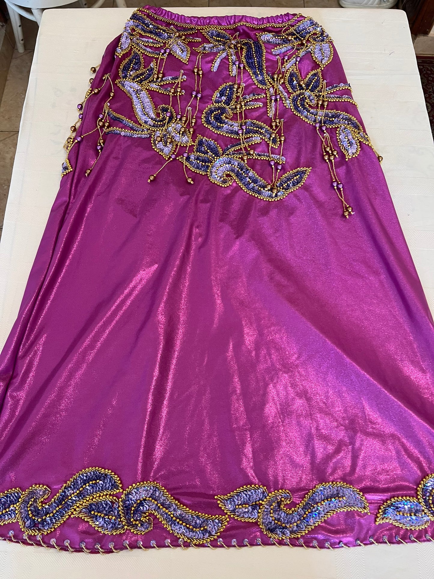 Shiny Vibrant Purple Professional Belly dance costume with short sleeves/ Handmade embellished dancing skirt and top ensemble