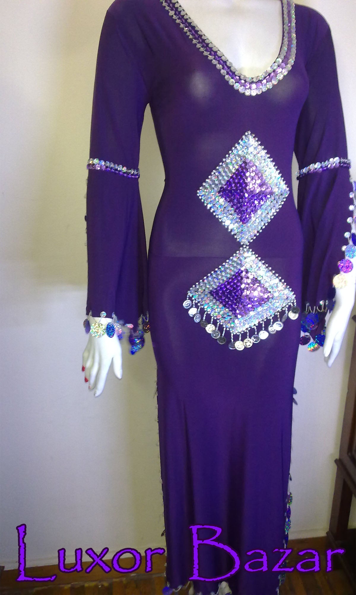 Oriental Egyptian Belly Dance Costume Saidi Dress, Baladi Galabeya,Fallahi Abaya