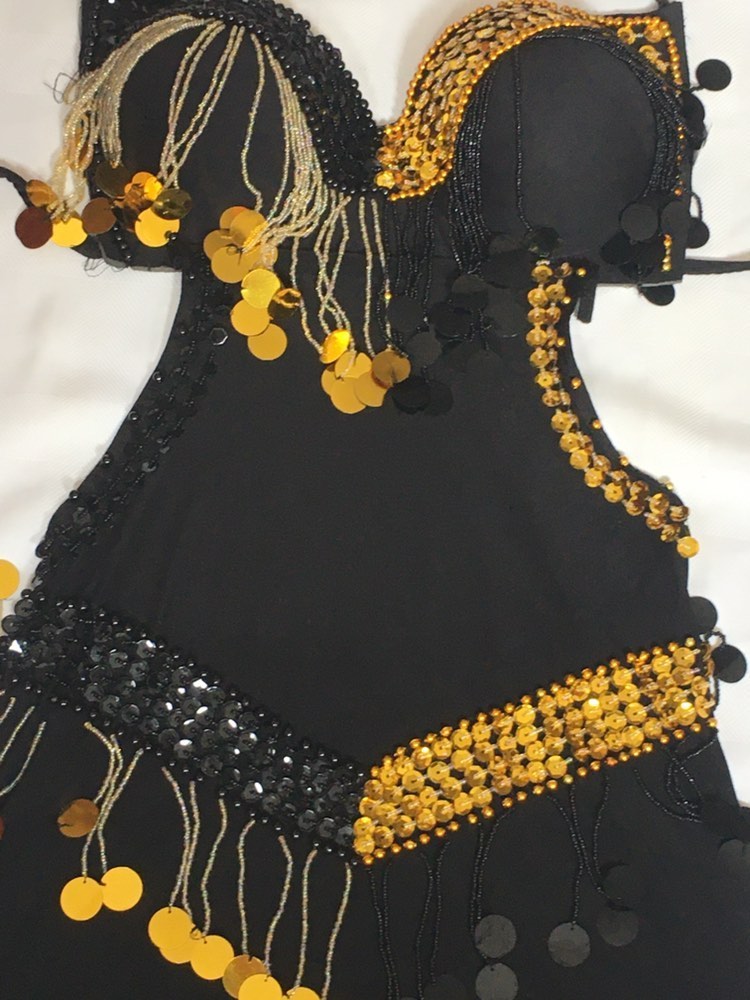 Egyptian Sexy belly dance costume, handmade Black stitched belly dance dress بدلة رقص شرقى