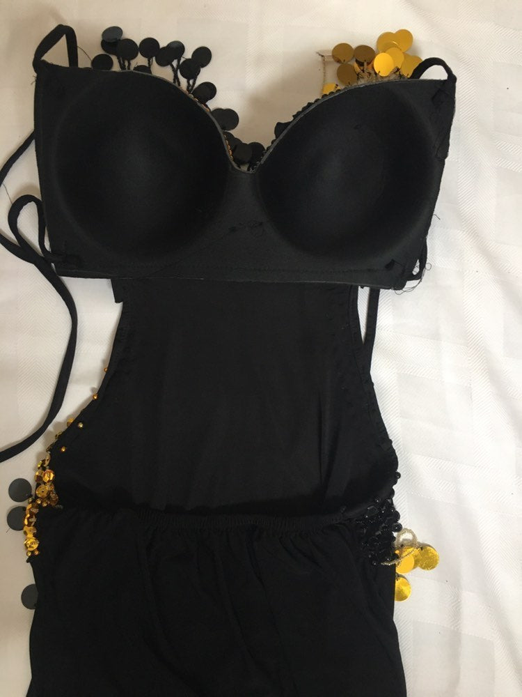 Egyptian Sexy belly dance costume, handmade Black stitched belly dance dress بدلة رقص شرقى