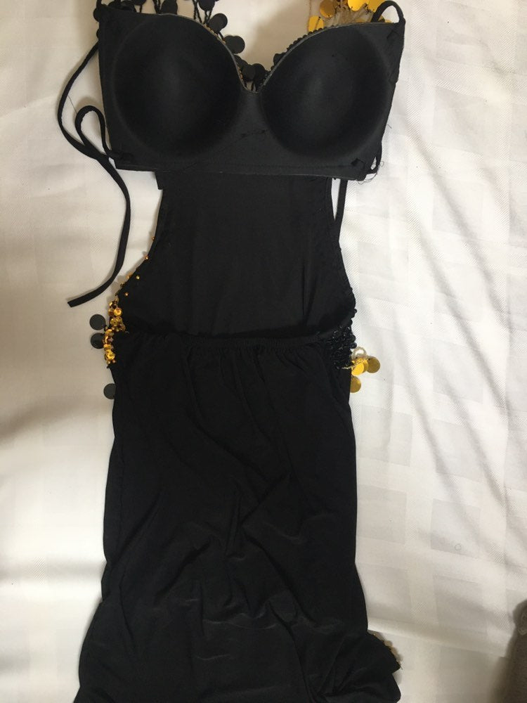 Egyptian Sexy belly dance costume, handmade Black stitched belly dance dress بدلة رقص شرقى