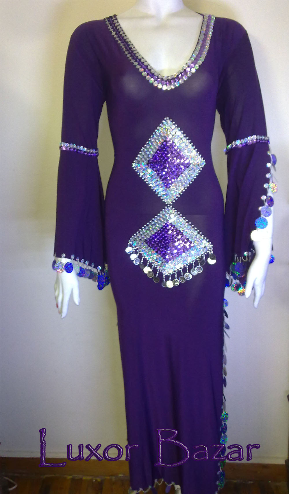 Oriental Egyptian Belly Dance Costume Saidi Dress, Baladi Galabeya,Fallahi Abaya