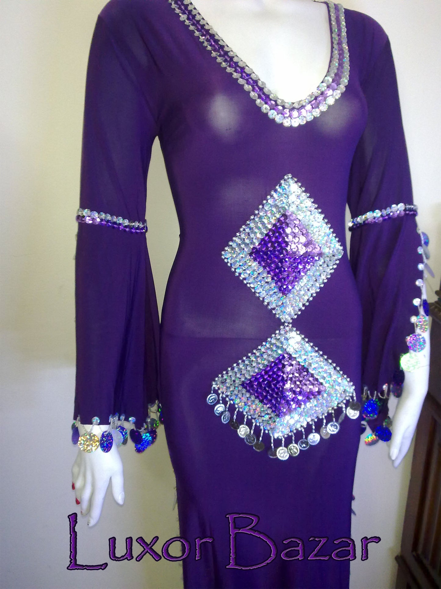 Oriental Egyptian Belly Dance Costume Saidi Dress, Baladi Galabeya,Fallahi Abaya