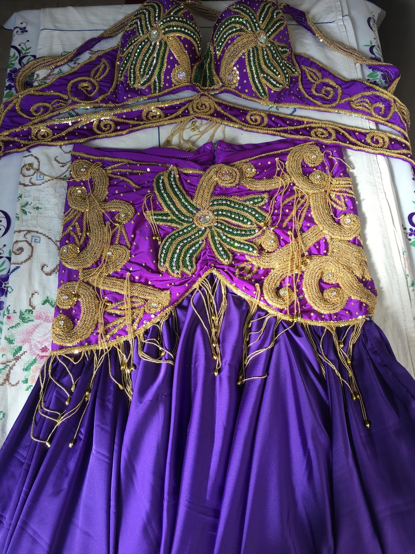 Handmade Egyptian Belly Dance Costume – Custom-Made Oriental Dress – Gypsy-Inspired Professional Outfit