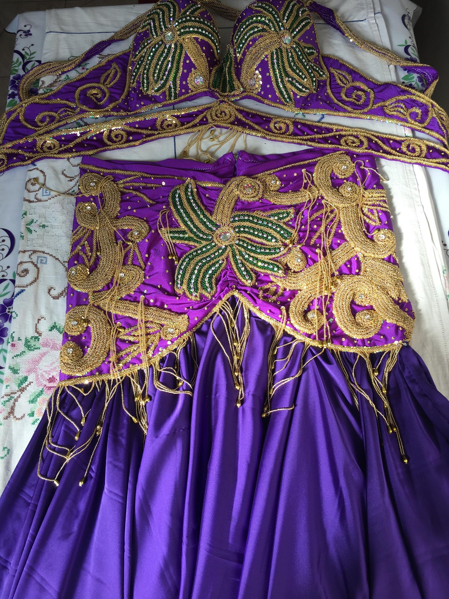 Handmade Egyptian Belly Dance Costume – Custom-Made Oriental Dress – Gypsy-Inspired Professional Outfit