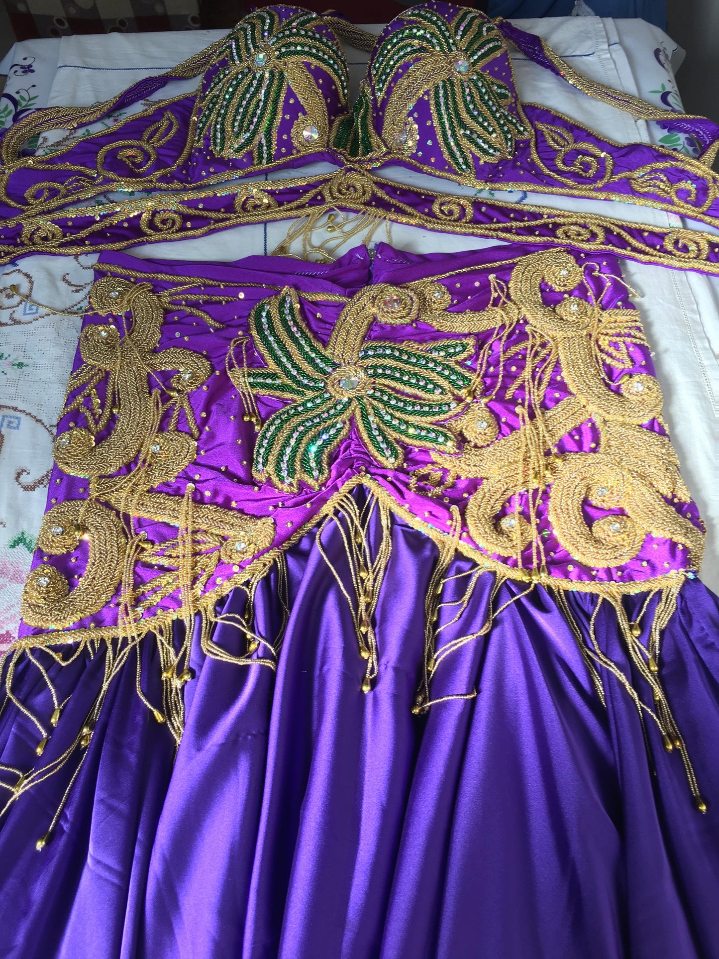 Handmade Egyptian Belly Dance Costume – Custom-Made Oriental Dress – Gypsy-Inspired Professional Outfit