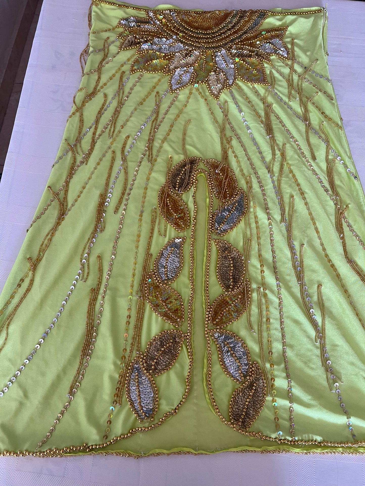 Vibrant Lime yellow Professional belly dance costume/ Colourful sequined authentic Egyptian dance skirt and bra outfit