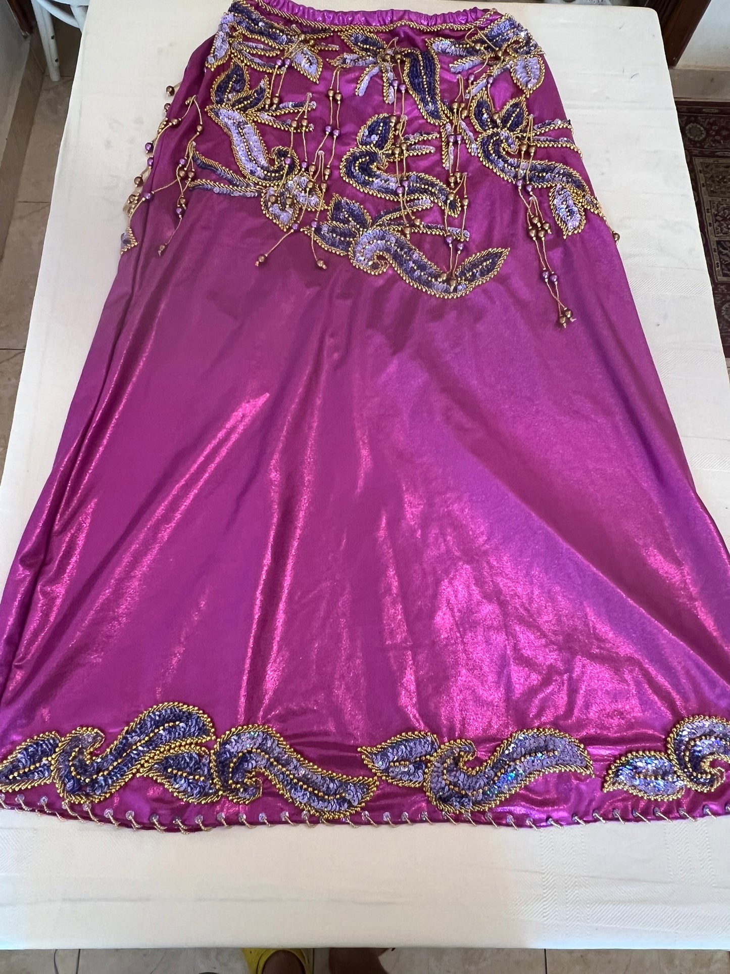 Shiny Vibrant Purple Professional Belly dance costume with short sleeves/ Handmade embellished dancing skirt and top ensemble