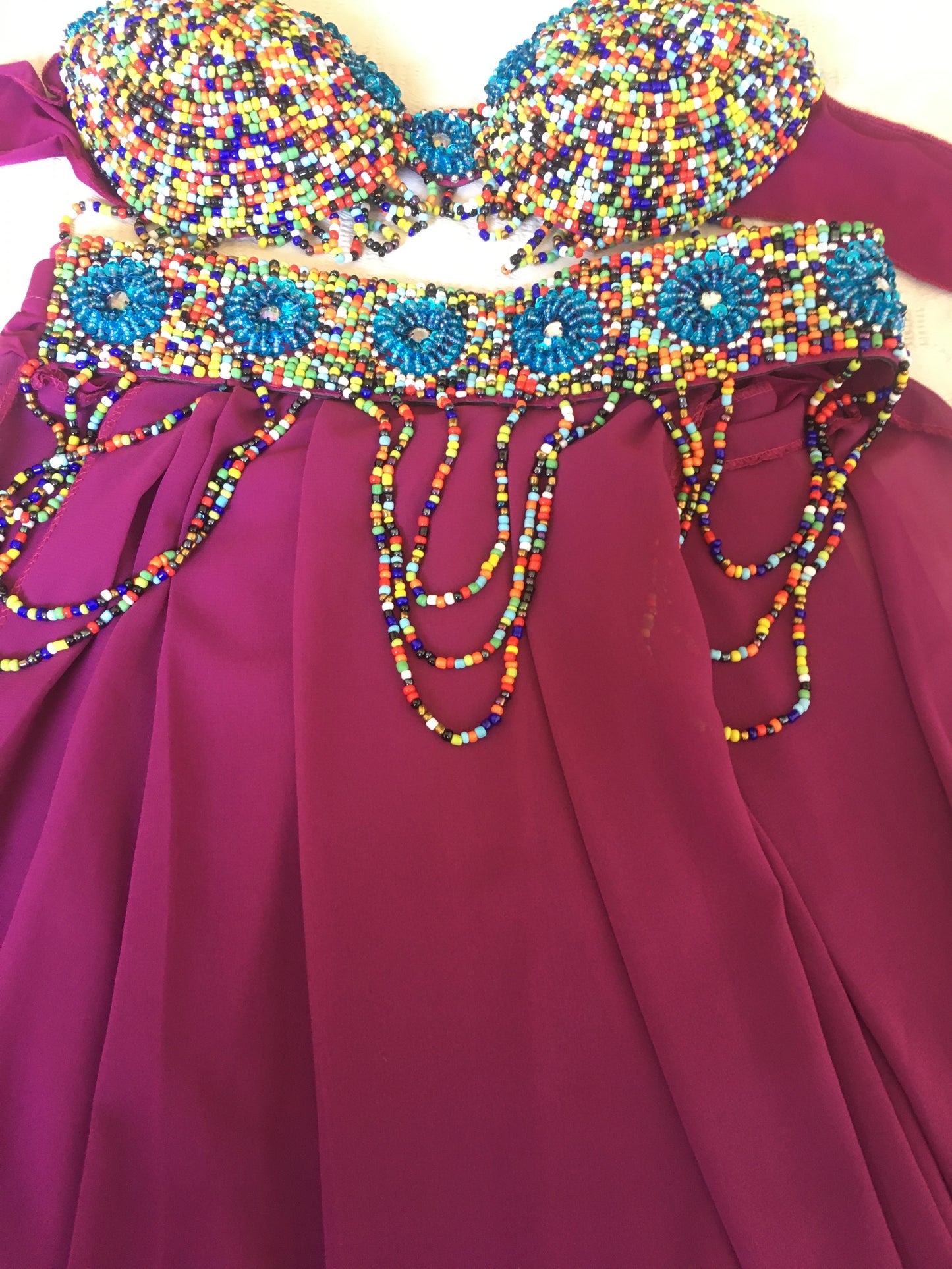 Egyptian Sexy Red belly dance costume, handmade M OR L outfit, belt, skirt, bra بدلة رقص شرقى