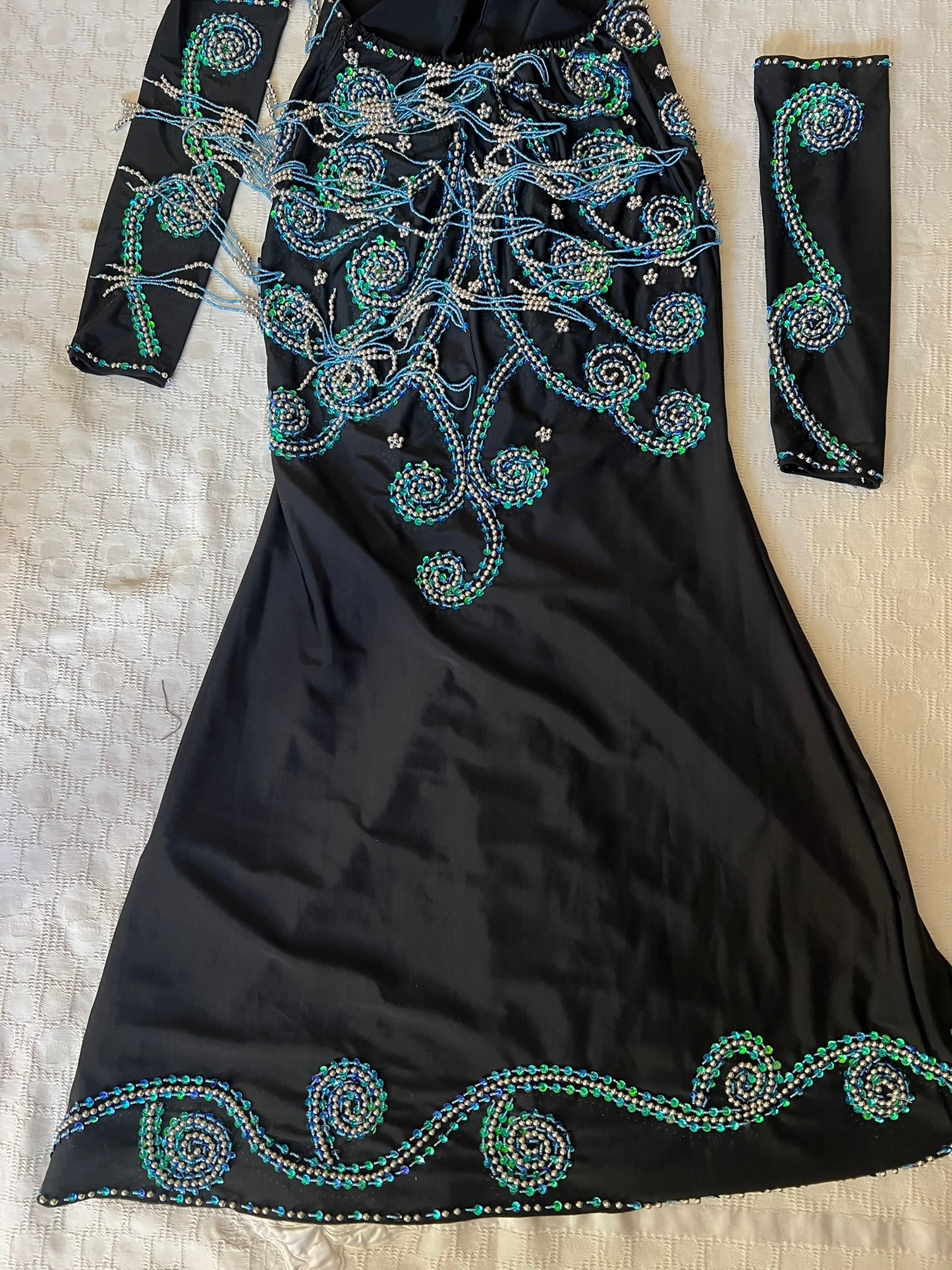 Professional Sexy Custom-Made Belly Dance Costume Belly Dancer one-piece Dress + Arm Pieces + Head piece, Handmade Embellished Dance outfit