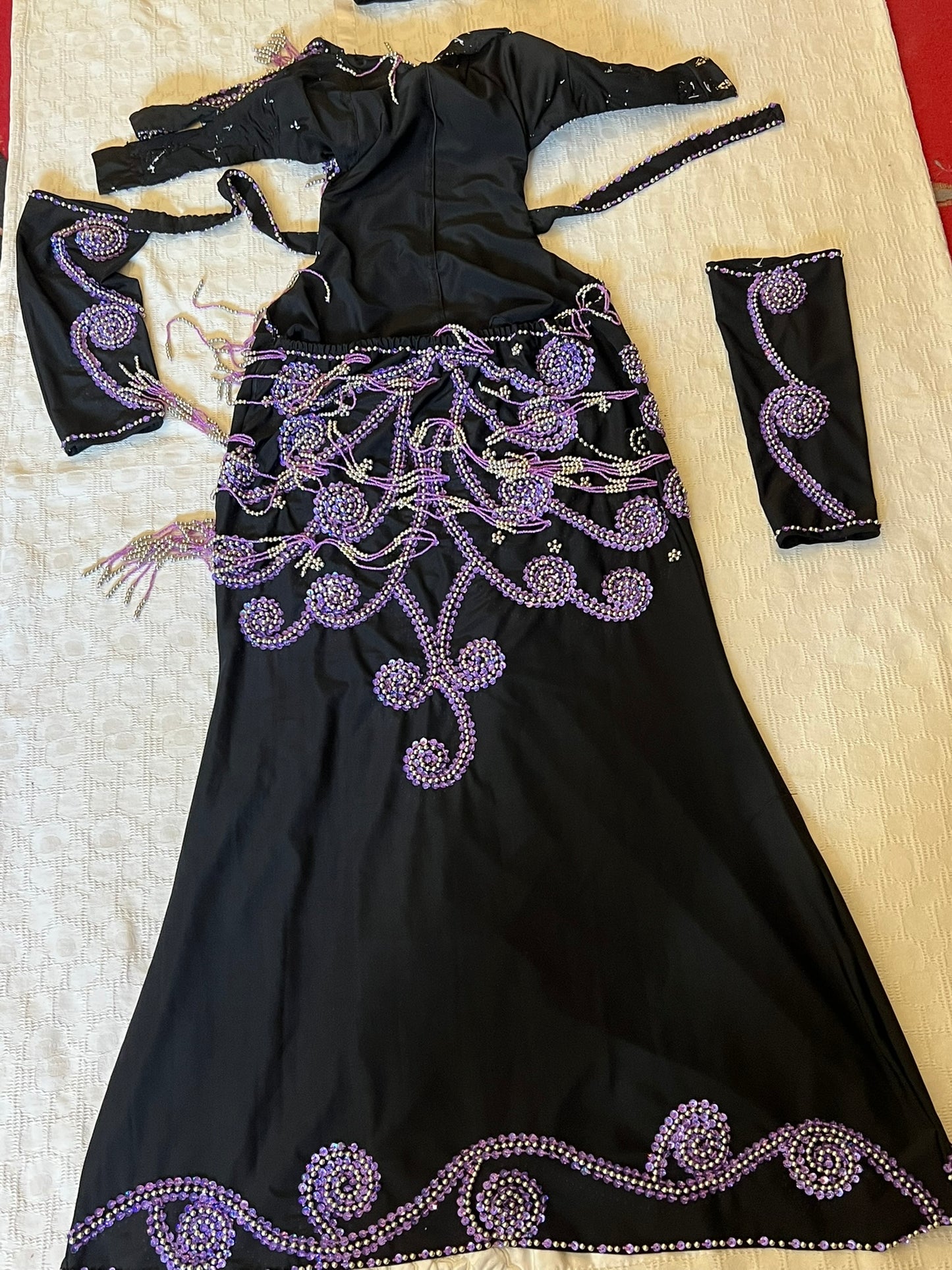 Professional Sexy Custom-Made Belly Dance Costume Belly Dancer one-piece Dress + Arm Pieces + Head piece, Handmade Embellished Dance outfit