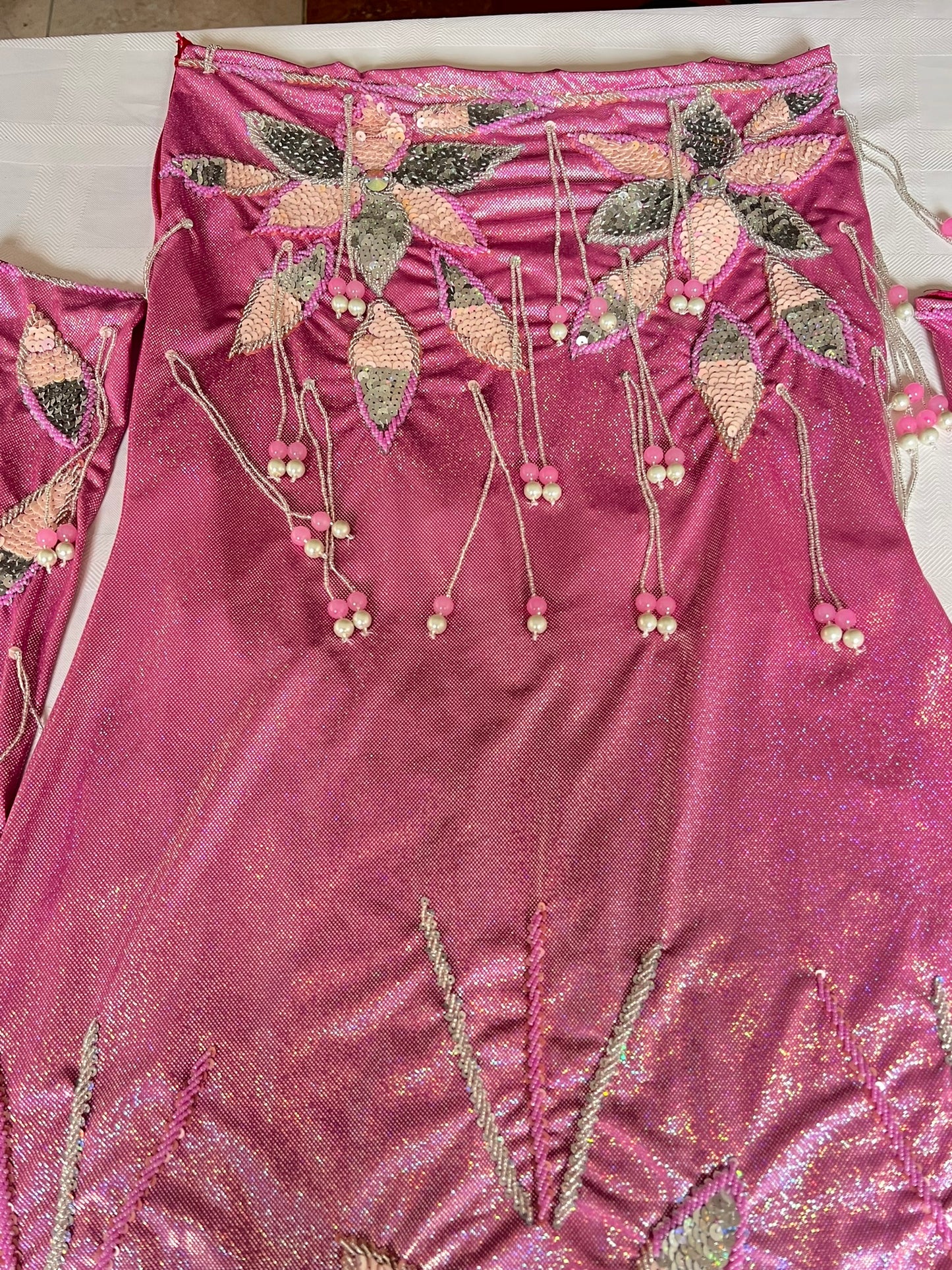 Authentic Egyptian Professional Belly dance costume / Hot shiny pink Handmade embellished belly dancer skirt and bra outfit/ Made to order dancing ensemble