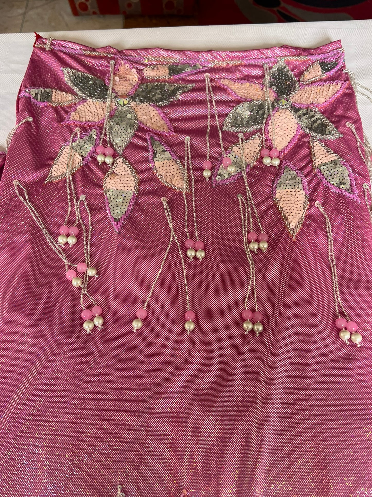 Authentic Egyptian Professional Belly dance costume / Hot shiny pink Handmade embellished belly dancer skirt and bra outfit