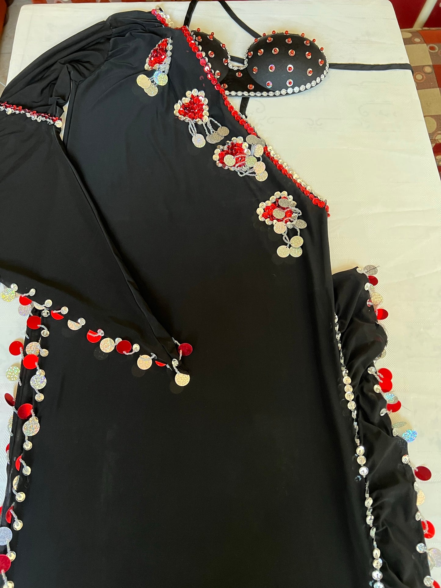 Egyptian Oriental Belly Dance Dress, with bra included, BELLYDANCE outfit, handmade embellished belly dance set, one size.