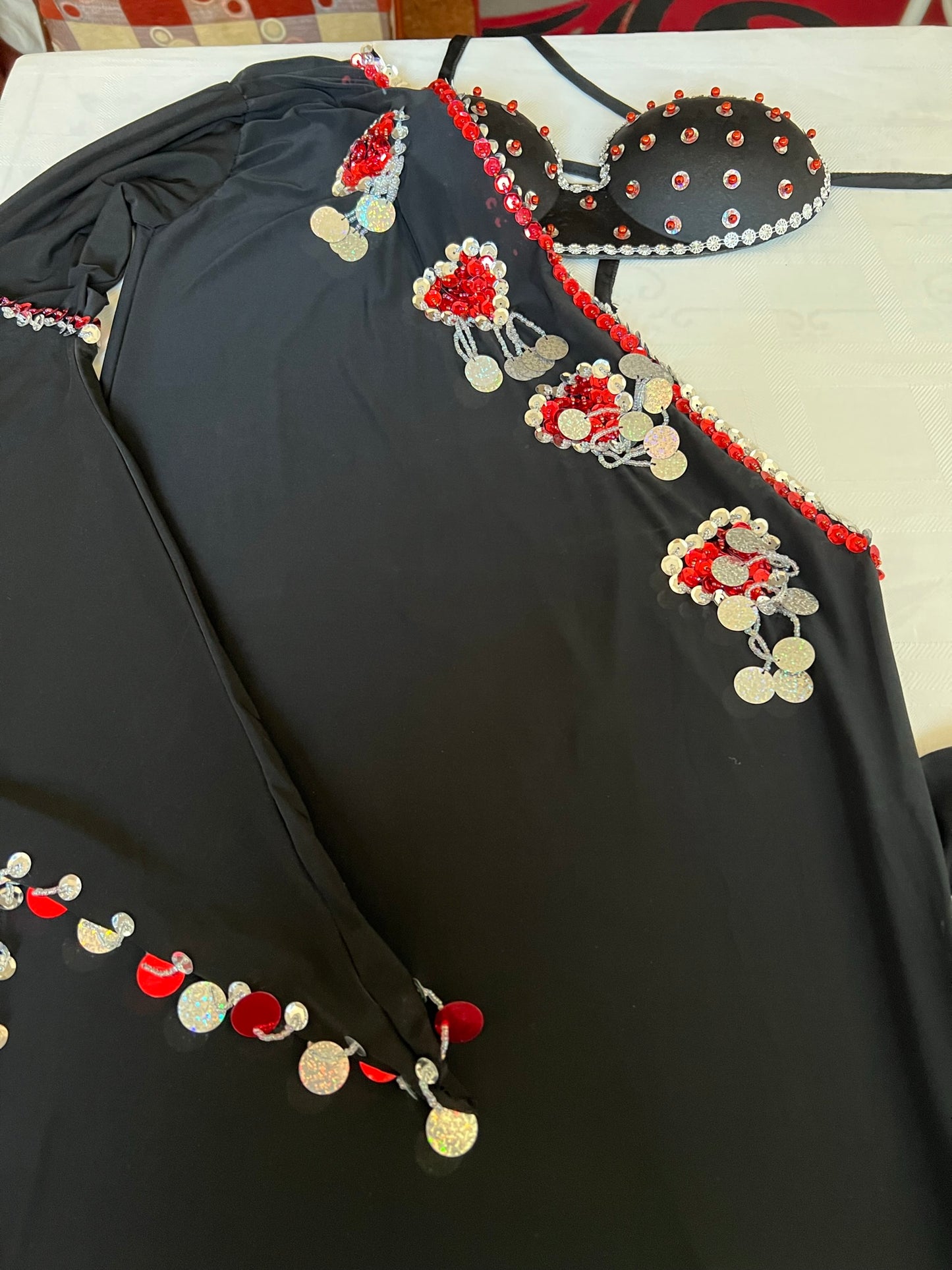 Egyptian Oriental Belly Dance Dress, with bra included, BELLYDANCE outfit, handmade embellished belly dance set, one size.