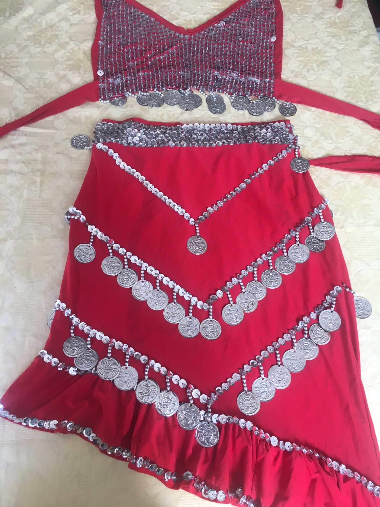 Egyptian sexy belly dance outfit, Handmade beaded Women dancing embellished Top and skirt بدلة رقص شرقى