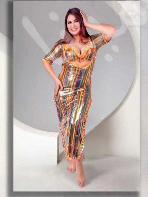 Egyptian Belly Dance Outfit – Handmade Galabia Dress & Bra Set with Embellishments