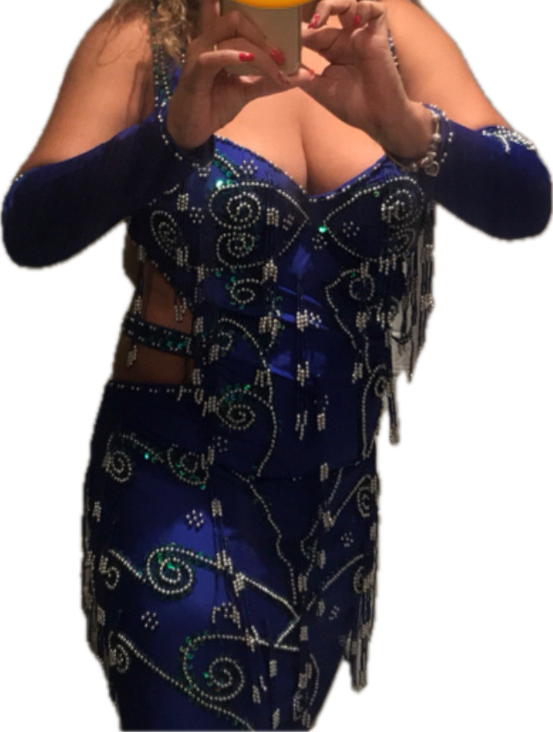 Custom-made Belly Dance Dress, Hand-Stitched Oriental Professional Costume