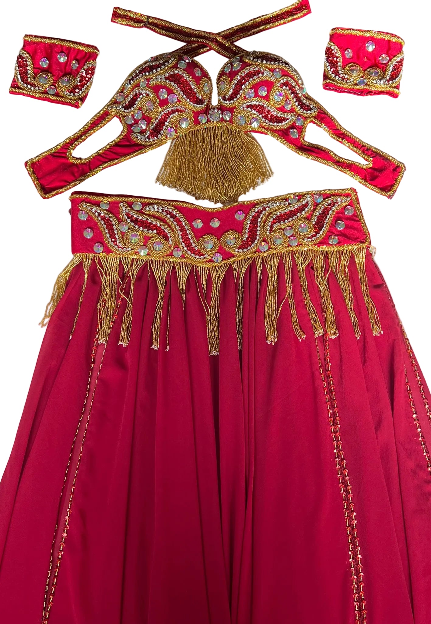Luxurious Wine-Red Belly Dance Costume | Custom Handmade Bra, Belt & Skirt Set | Premium Professional Dance Outfit | Authentic Ensemble from Egypt