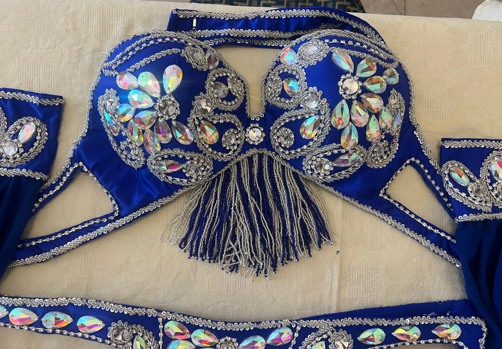 Luxurious high-quality royal blue belly dance costume