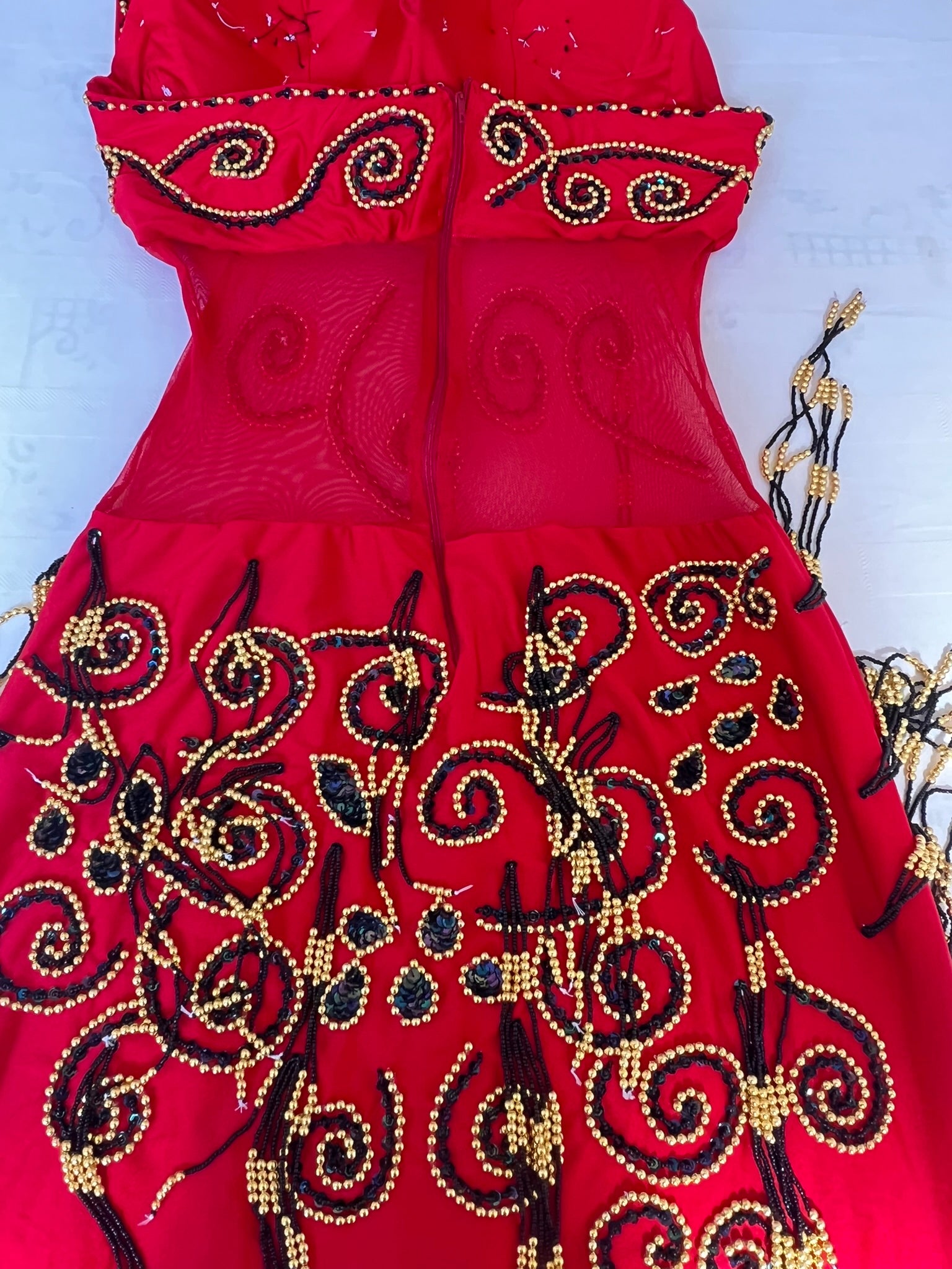 Vibrant Red Egyptian professional belly dance dress oriental dance outfit with arm pieces & head pieces handmade Embellished made to order.