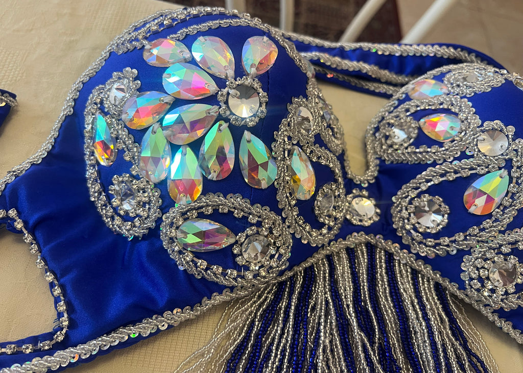 Luxurious high-quality royal blue belly dance costume