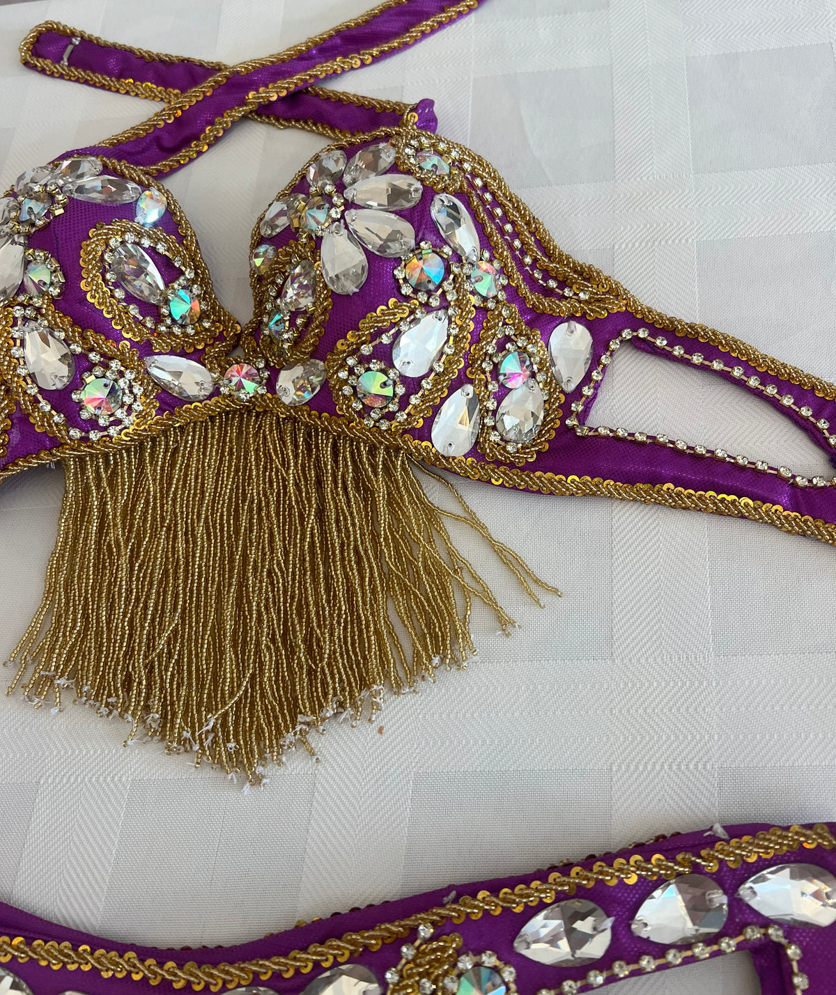 Elegant Purple Belly dance belt and bra set- Made to order Dancing costume