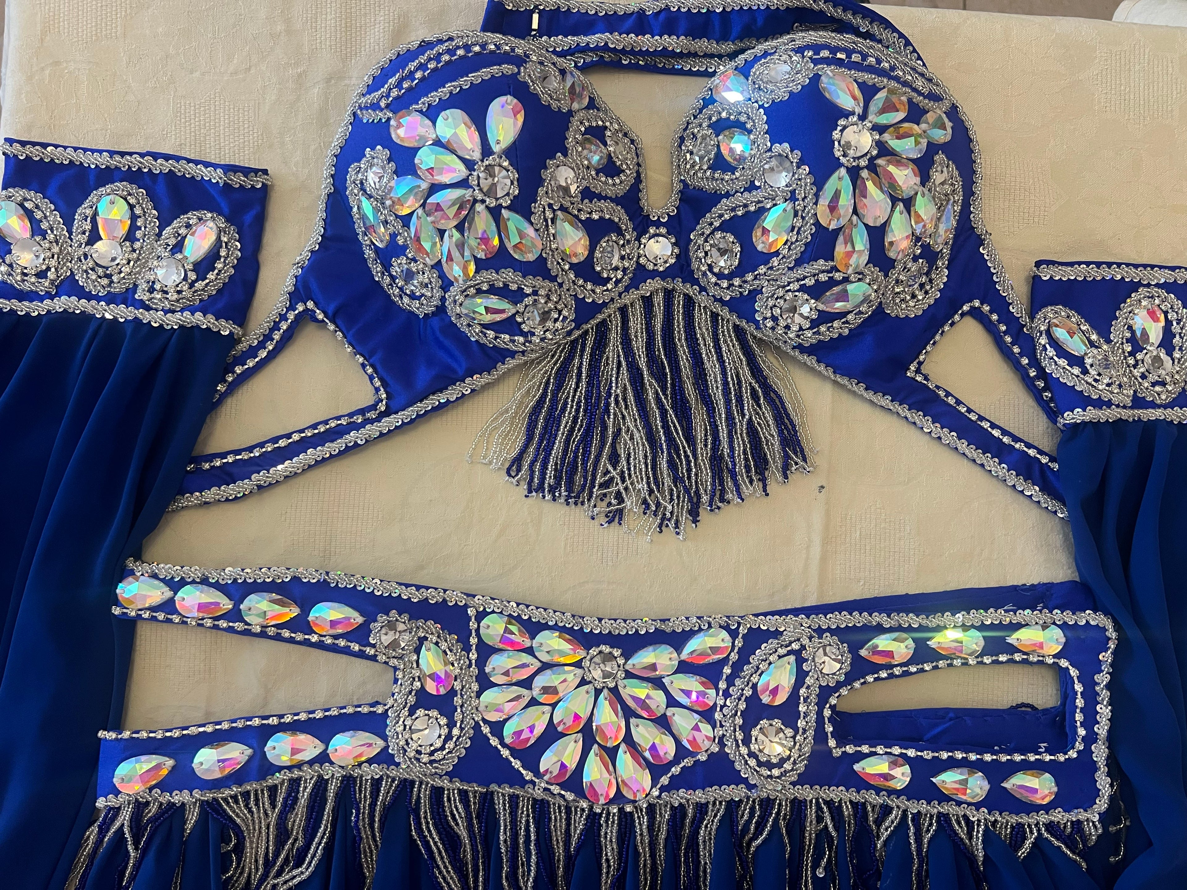 Luxurious high-quality royal blue belly dance costume