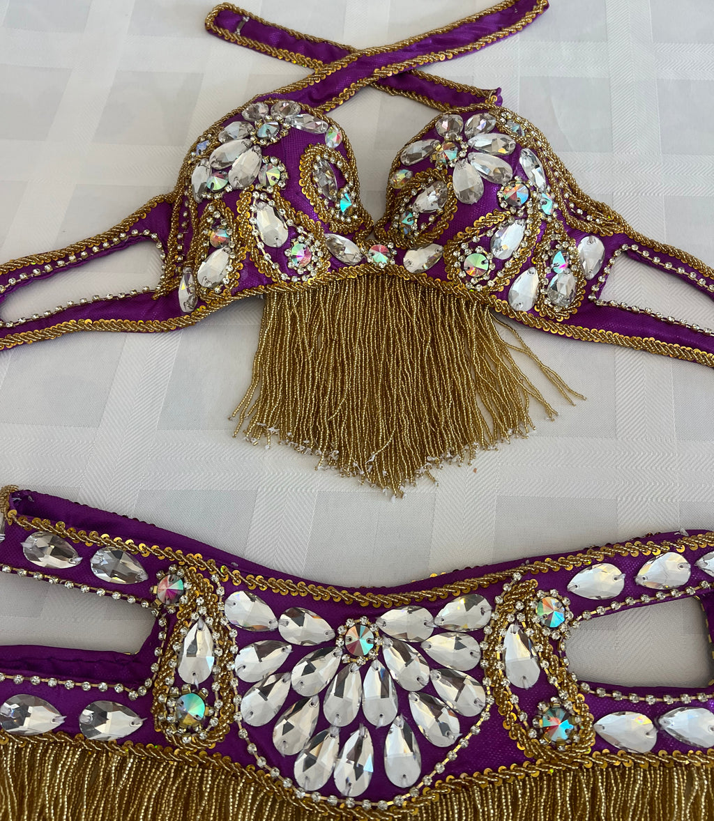 Elegant Purple Belly dance belt and bra set- Made to order Dancing costume