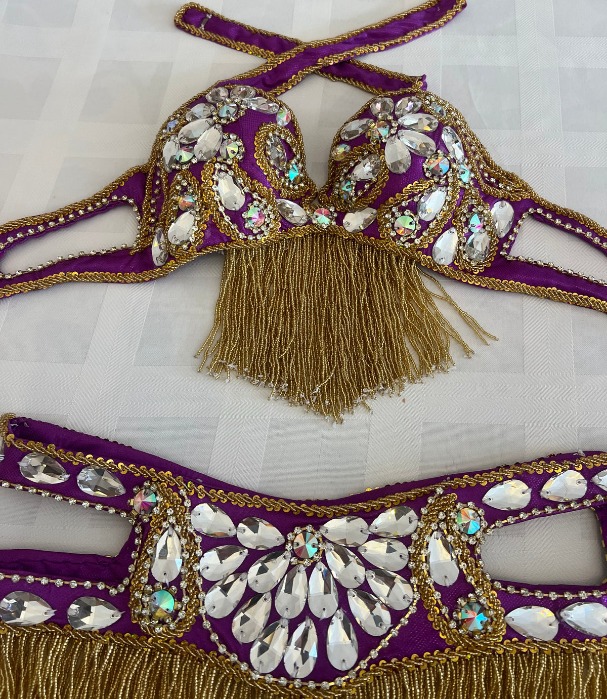 Elegant Purple Belly dance belt and bra set- Made to order Dancing costume
