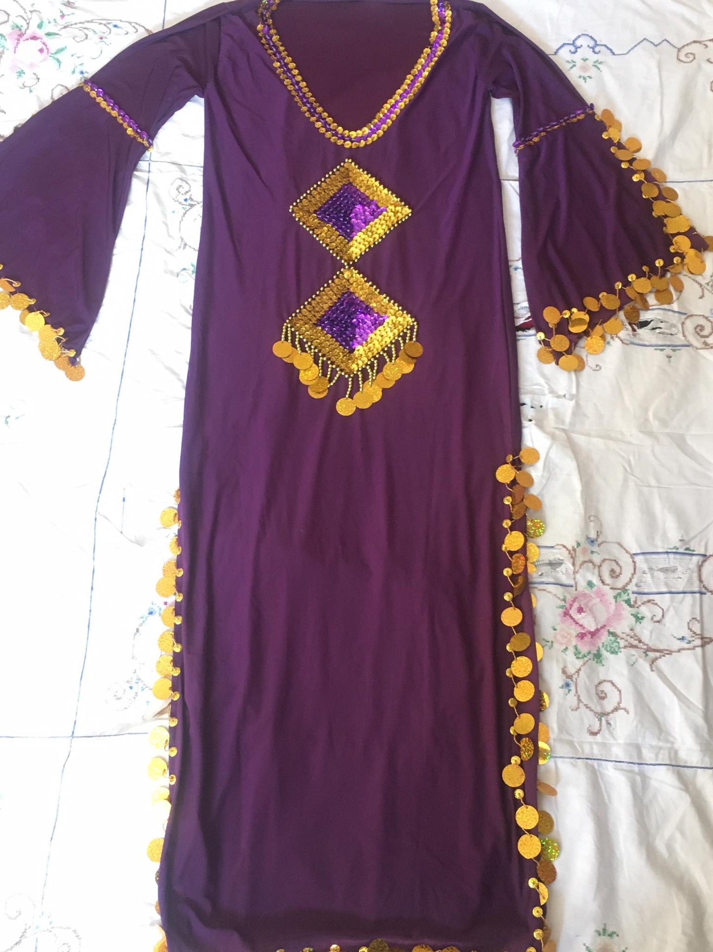 Elegant Royal Purple Belly dance dress/ Handmade embellished authentic Egyptian dance Costume