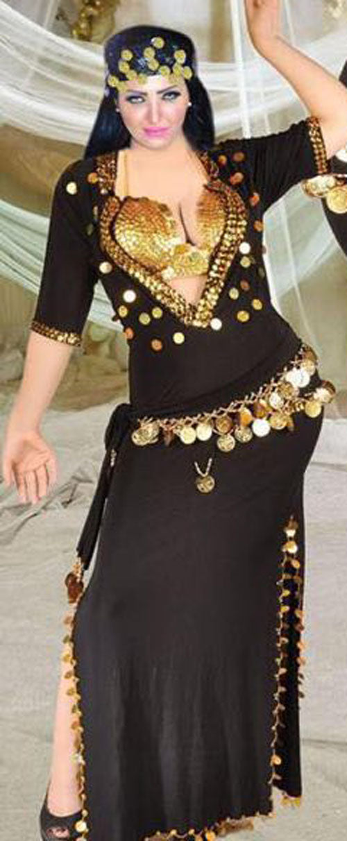 Egyptian Sexy Belly Dance Costume, Saidi dance Dress with hip scarf, bra and head piece, Baladi Galabia, جلابية رقص شرقى