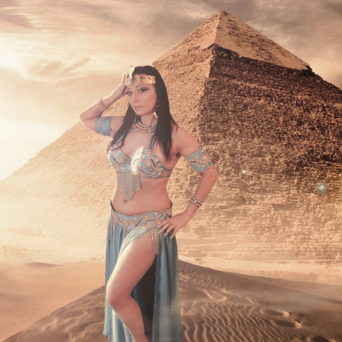 Custom Egyptian Belly Dance Costume – Cutout Belt & Chiffon Skirt Set