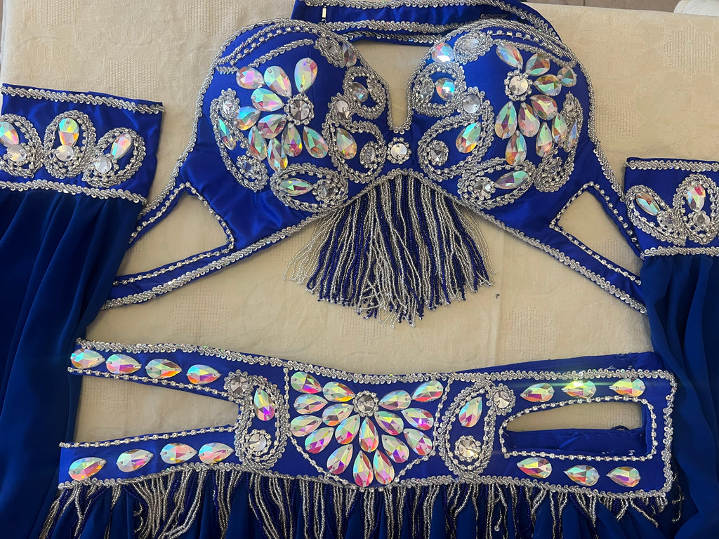 Luxurious high-quality royal blue belly dance costume