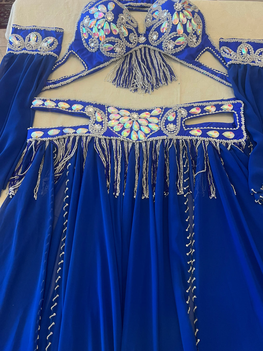 Luxurious high-quality royal blue belly dance costume