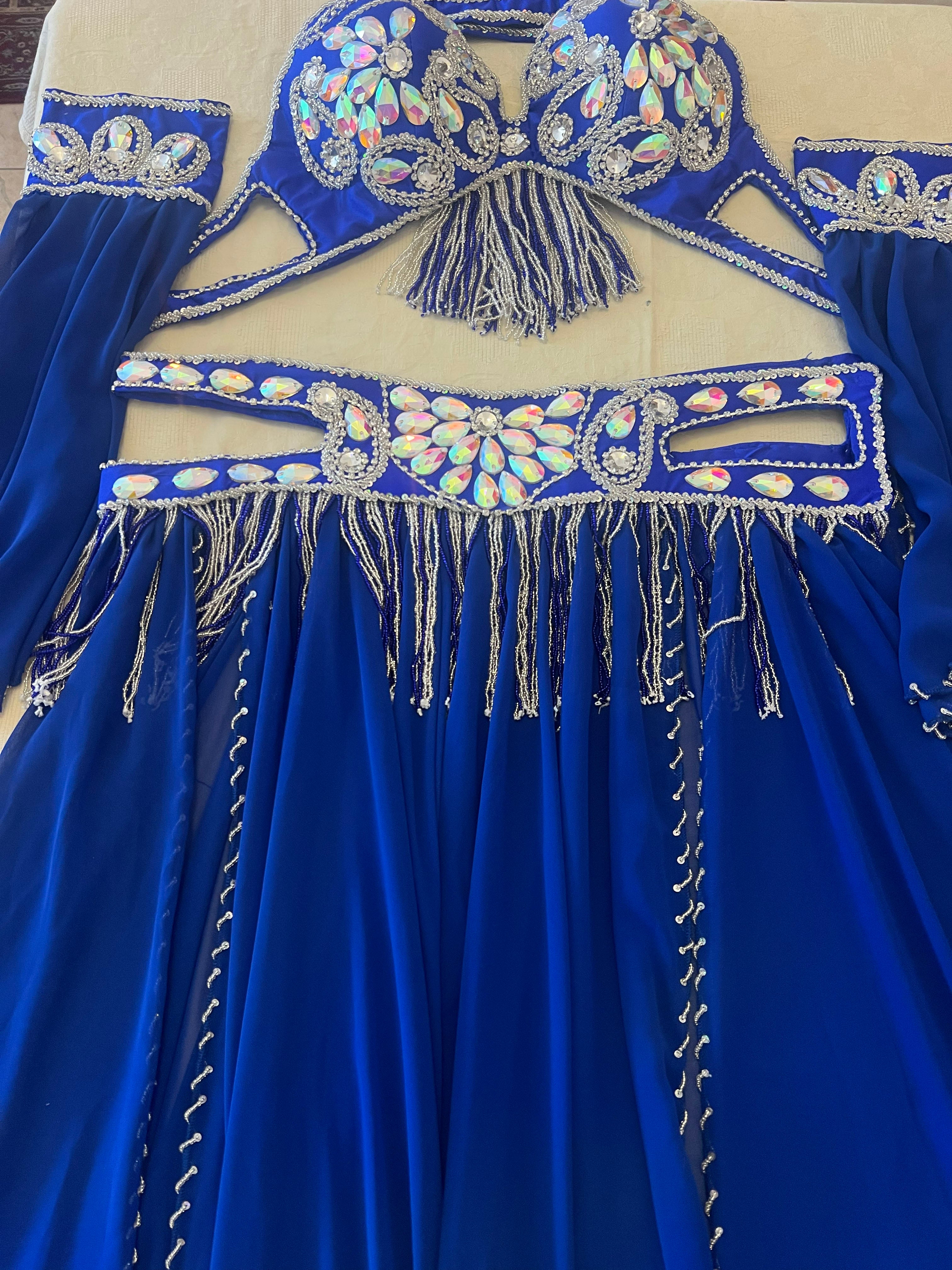 Luxurious high-quality royal blue belly dance costume