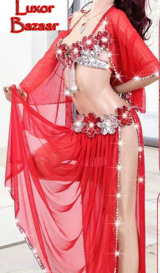 Sexy Egyptian professional belly dance costume, Handmade embellished belly dance outfit, belly dance bra and belt, بدلة رقص شرقى
