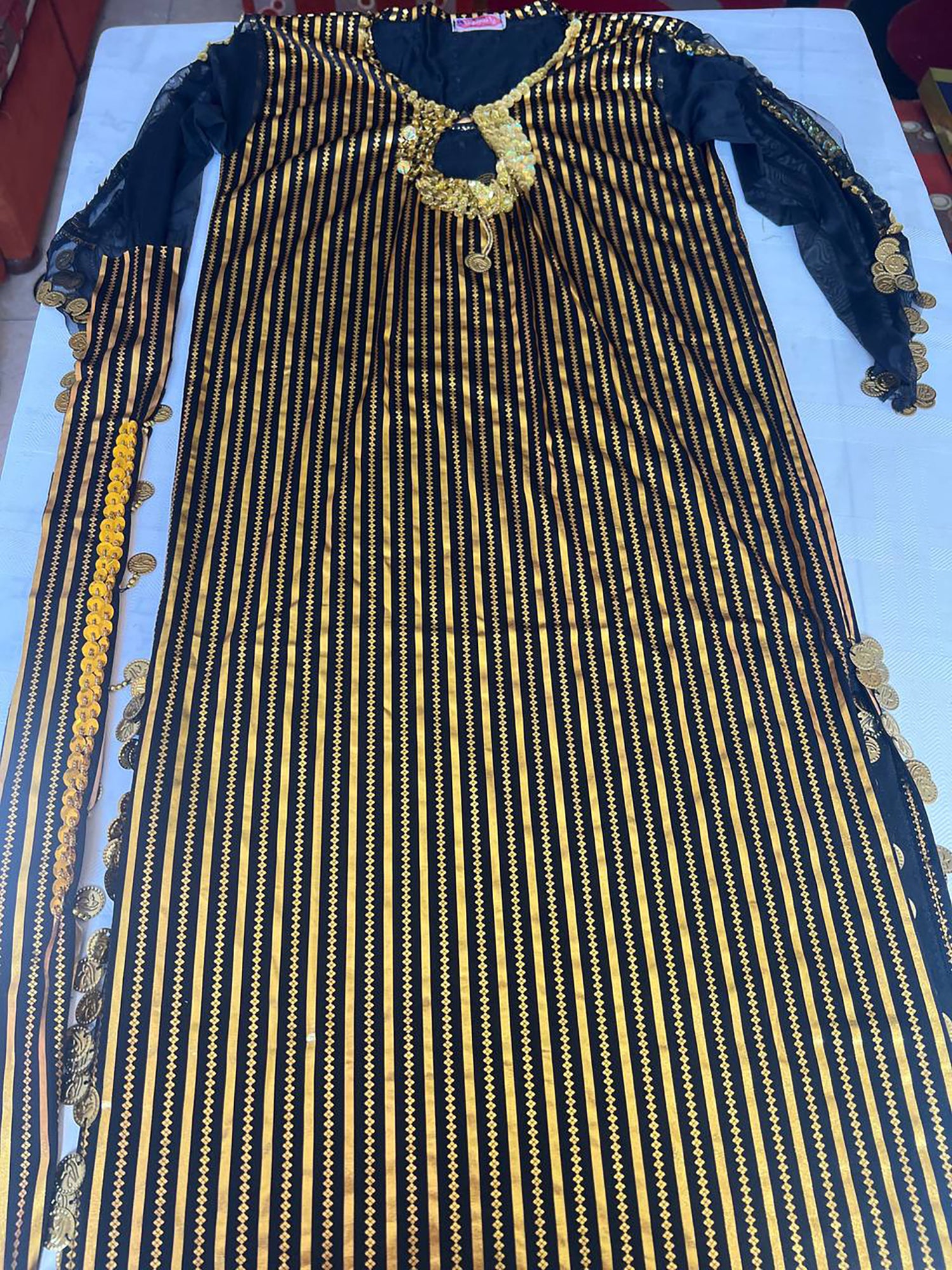 Neues ägyptisches Bauchtanzkleid, Galabia für orientalischen Tanz im Fallahi-Stil, handgefertigt
