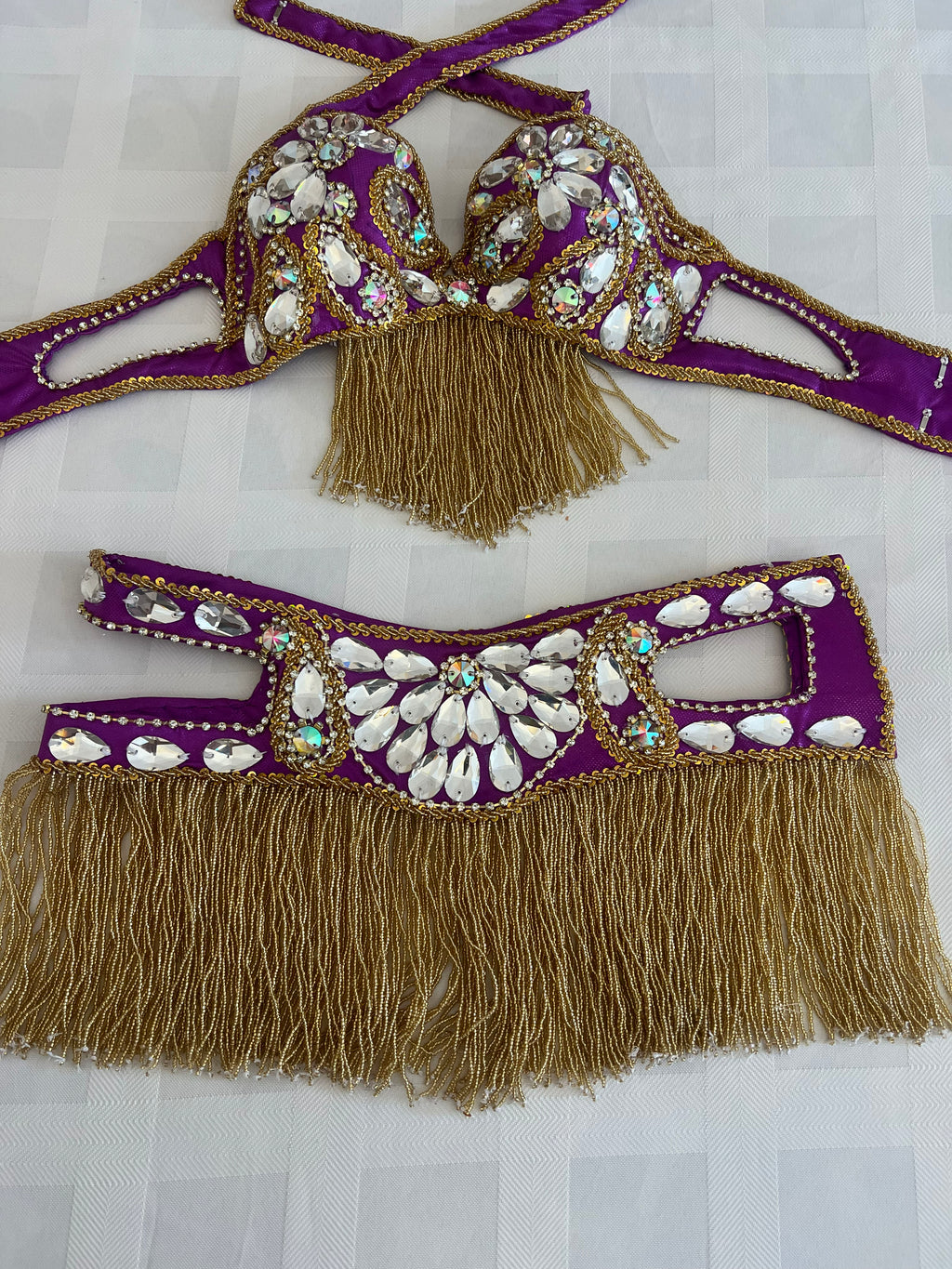 Elegant Purple Belly dance belt and bra set- Made to order Dancing costume