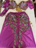 Shiny Vibrant Purple Professional Belly dance costume with short sleeves/ Handmade embellished dancing Outfit