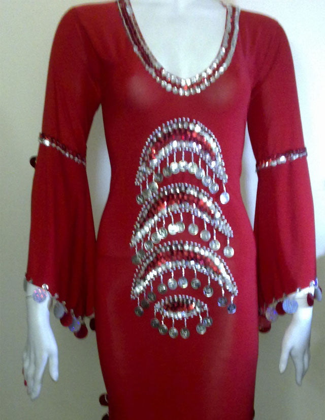 Belly Dance Galabia – Handmade Egyptian Folklore Dance Costume with Embroidery, Stretchable One‑Size Fit