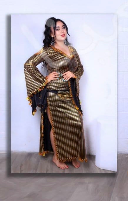 Saidi belly dance Galabia, Handmade belly dance dress with dancing hip scarf جلابية رقص شرقى صعيدى