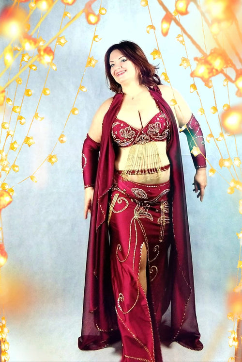 Custom Egyptian Belly Dance Costume Set with Chiffon Veil