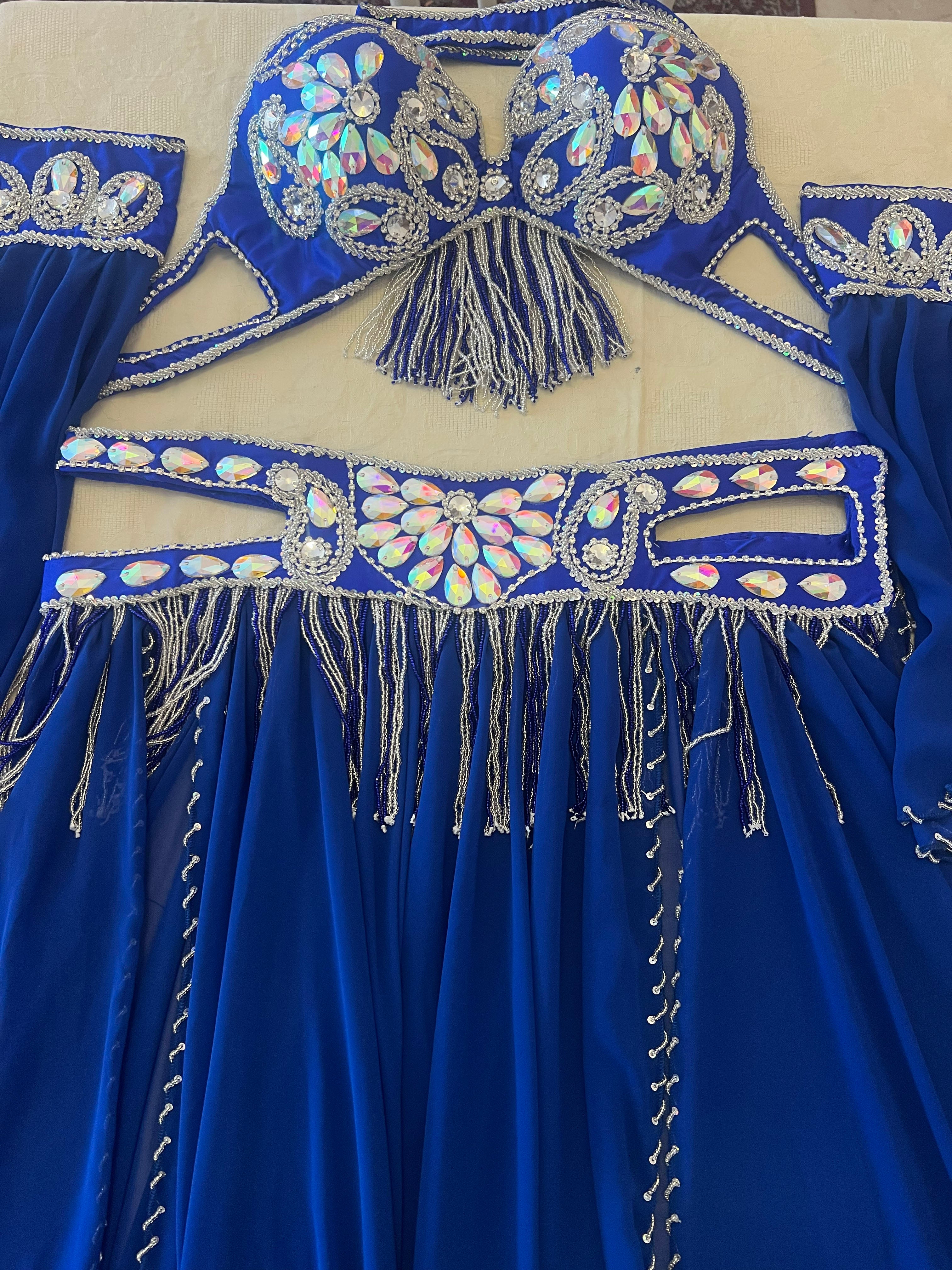 Luxurious high-quality royal blue belly dance costume