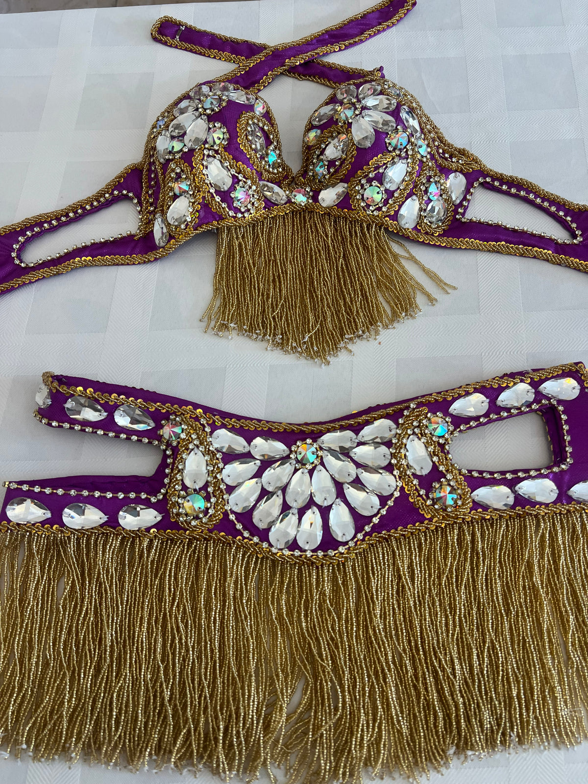 Elegant Purple Belly dance belt and bra set- Made to order Dancing costume