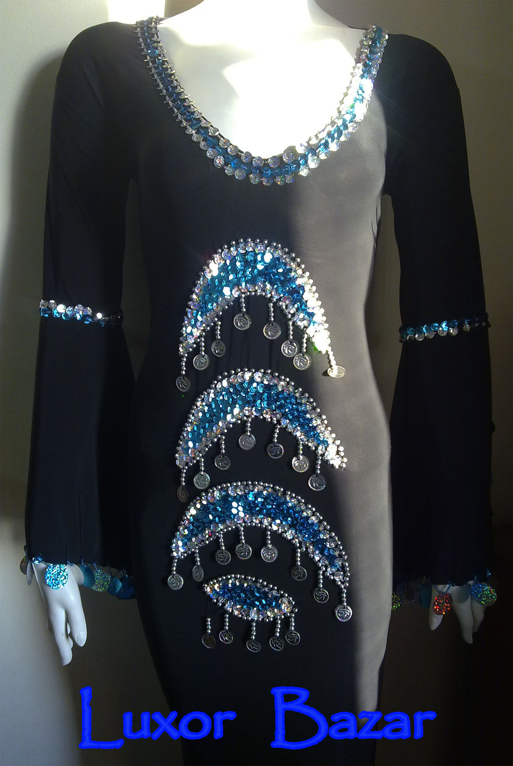 Shimmering Egyptian Belly Dance Galabia – Saidi Folklore Dance Dress - Handmade embellished