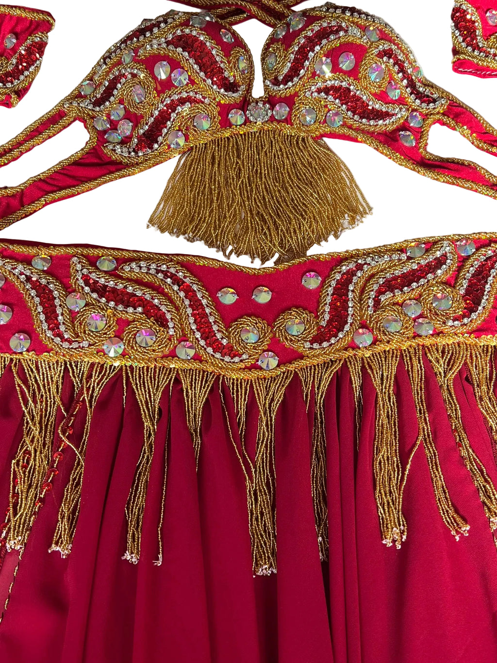 Luxurious Wine-Red Belly Dance Costume | Custom Handmade Bra, Belt & Skirt Set | Premium Professional Dance Outfit | Authentic Ensemble from Egypt