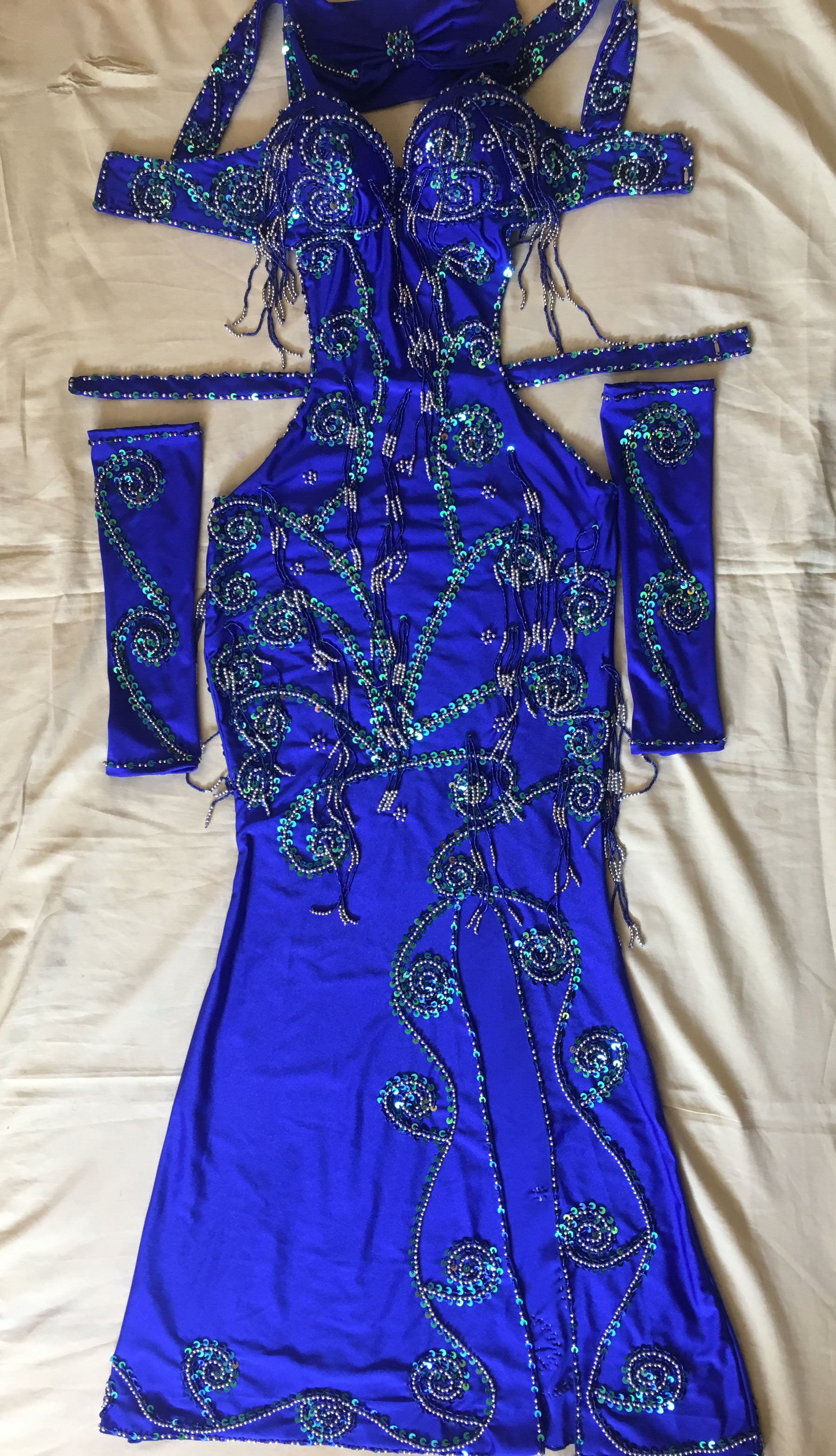 Custom-made Belly Dance Dress, Hand-Stitched Oriental Professional Costume
