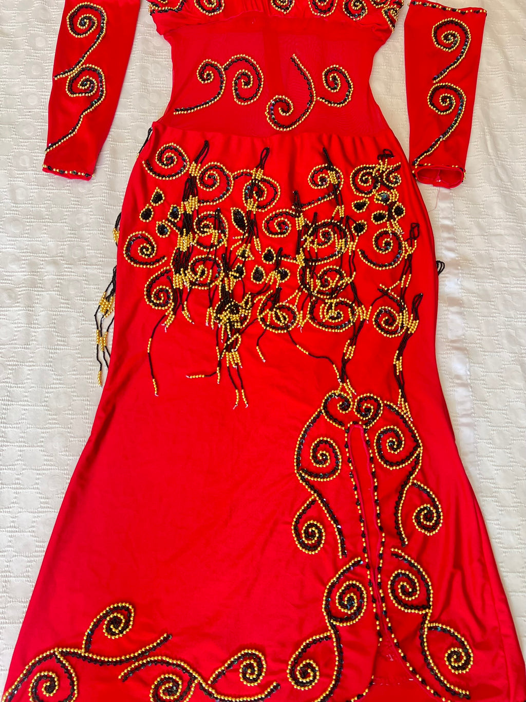 Vibrant Red Egyptian professional belly dance dress oriental dance outfit with arm pieces & head pieces handmade Embellished made to order.