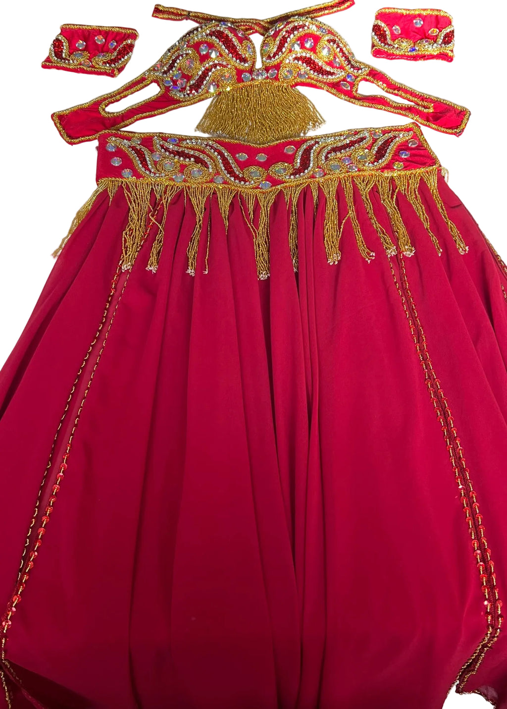 Luxurious Wine-Red Belly Dance Costume | Custom Handmade Bra, Belt & Skirt Set | Premium Professional Dance Outfit | Authentic Ensemble from Egypt